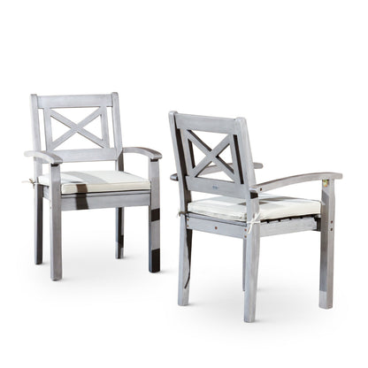 35 Inch Set of 2 Dining Armchairs, Cushioned, X Open Back, Silver, Gray