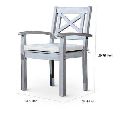 35 Inch Set of 2 Dining Armchairs, Cushioned, X Open Back, Silver, Gray