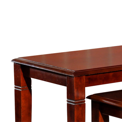 3 Piece Nesting Side Accent Table Set, Sleek Carved Cherry Brown Wood