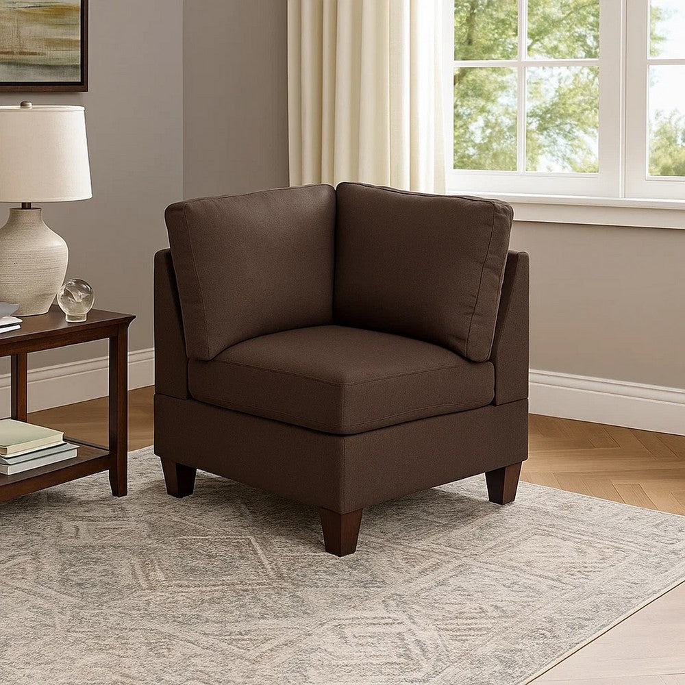 Remy 32 Inch Modular Corner Sofa Chair, Soft Brown Chenille, Solid Wood