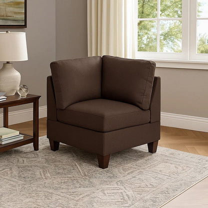 Remy 32 Inch Modular Corner Sofa Chair, Soft Brown Chenille, Solid Wood