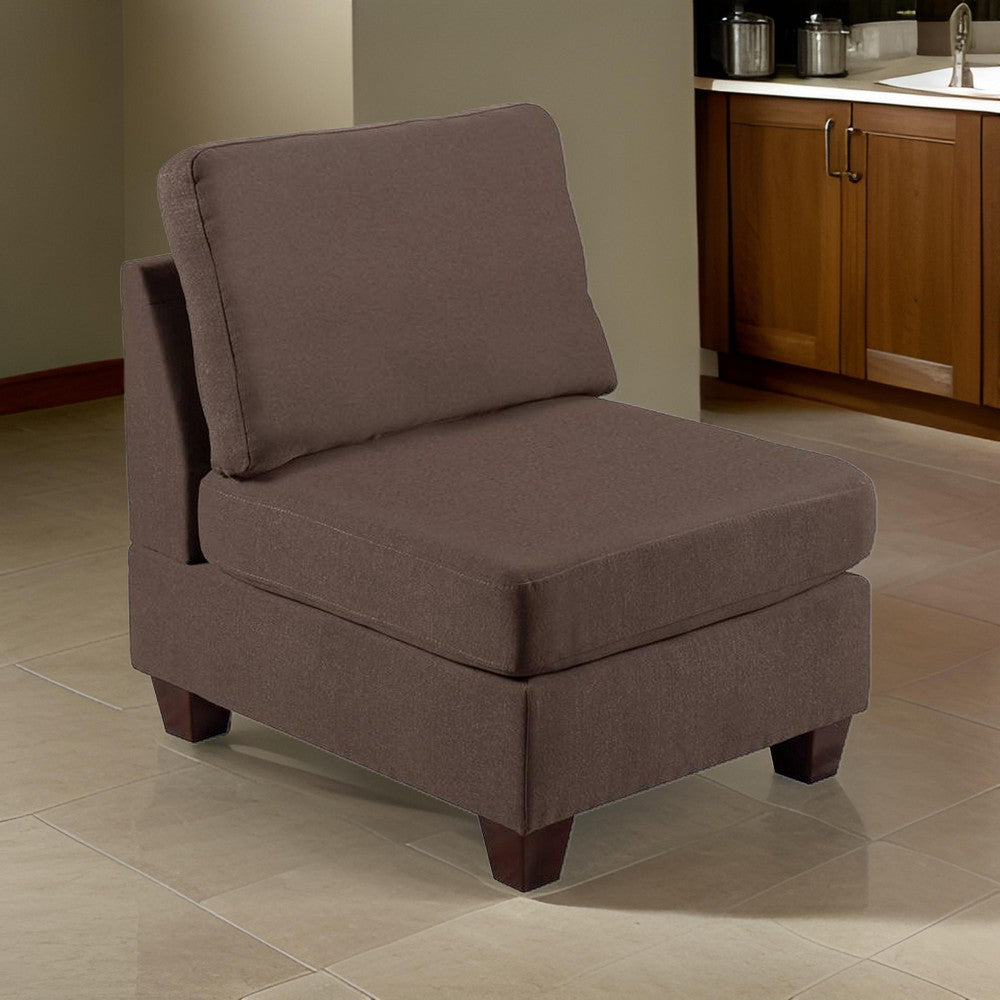 Remy 32 Inch Modular Armless Sofa Chair, Soft Brown Chenille, Solid Wood