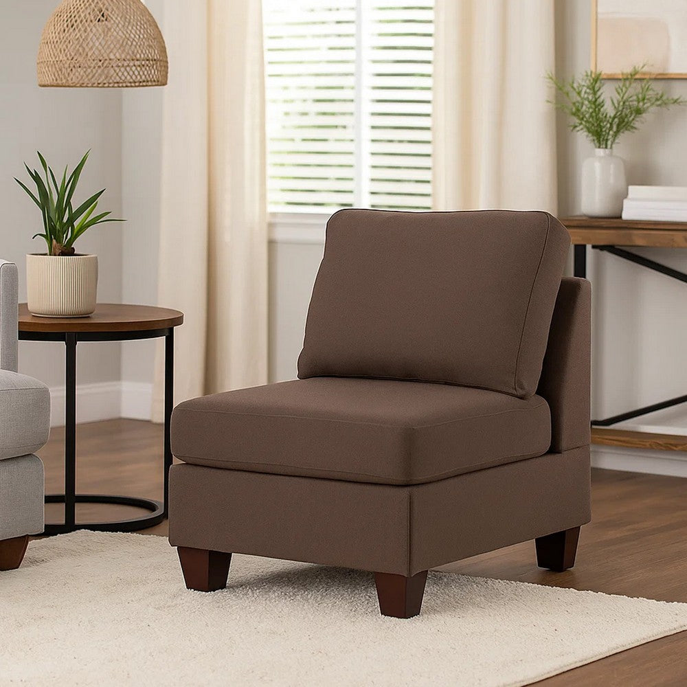 Remy 32 Inch Modular Armless Sofa Chair, Soft Brown Chenille, Solid Wood