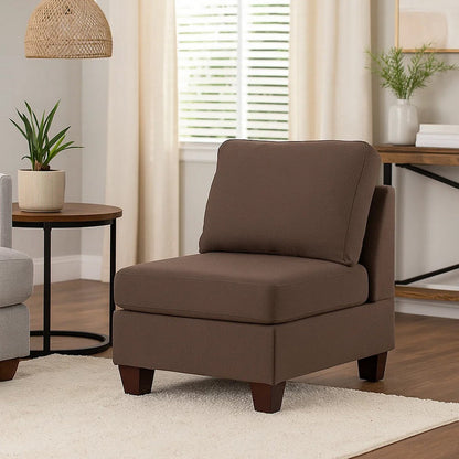 Remy 32 Inch Modular Armless Sofa Chair, Soft Brown Chenille, Solid Wood