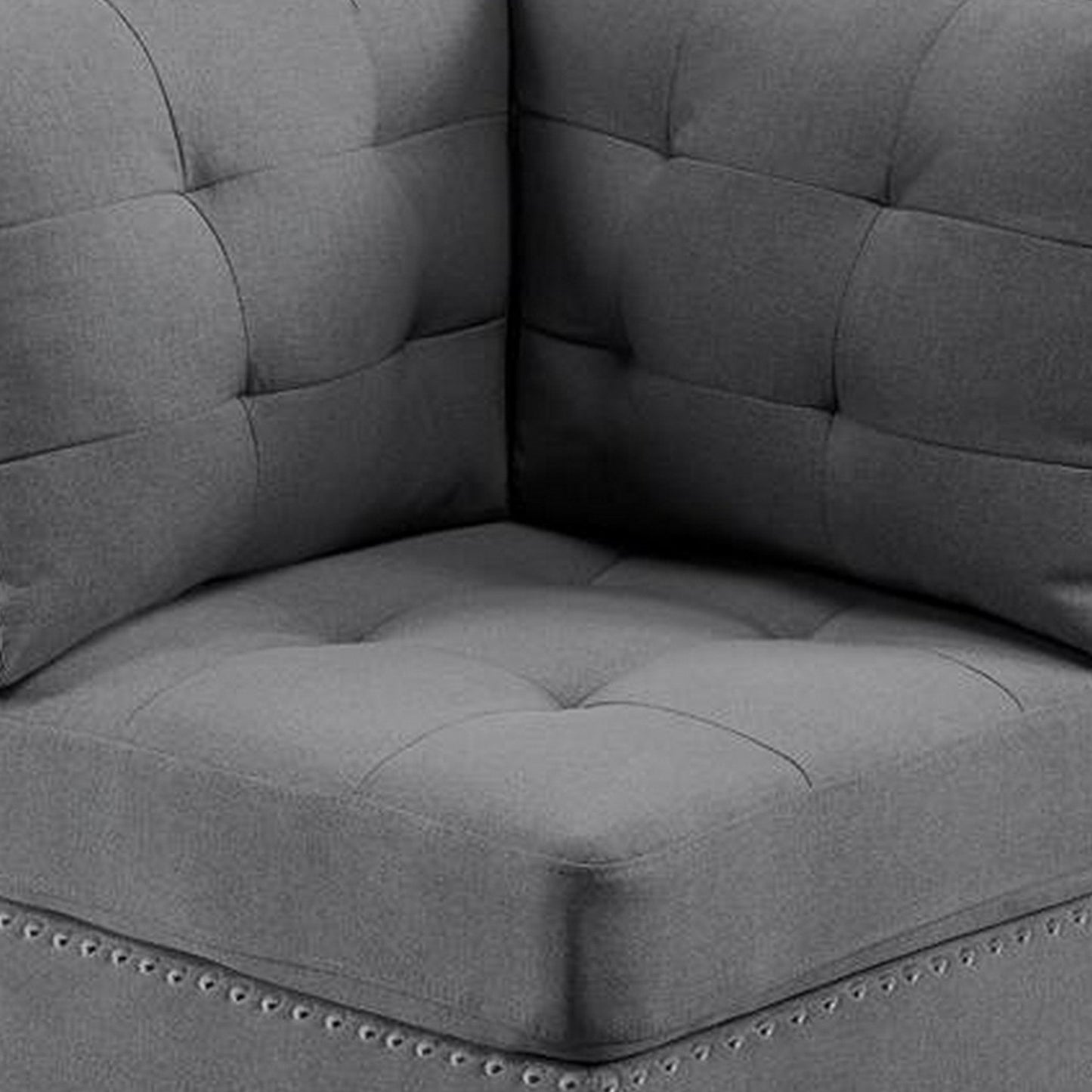 Lemy 32 Inch Modular Corner Sofa Chair, Tufted Gray Upholstery, Solid Wood