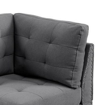 Lemy 32 Inch Modular Corner Sofa Chair, Tufted Gray Upholstery, Solid Wood