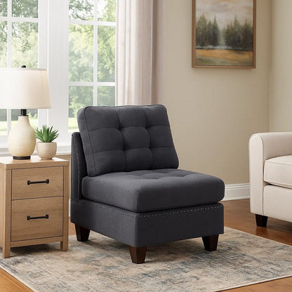 Lemy 32 Inch Modular Armless Sofa Chair, Tufted Gray Upholstery, Solid Wood