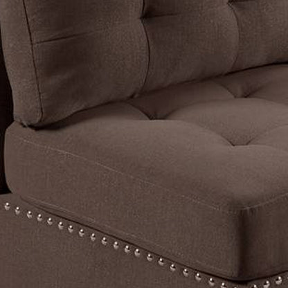 Lemy 32 Inch Modular Armless Sofa Chair, Tufted Brown Fabric, Solid Wood