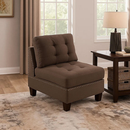 Lemy 32 Inch Modular Armless Sofa Chair, Tufted Brown Fabric, Solid Wood