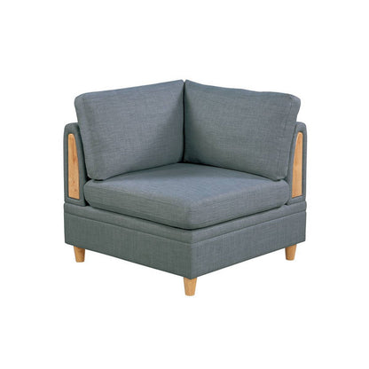 Gimy 37 Inch Modular Corner Sofa Chair, Gray Dorris Upholstery, Wood
