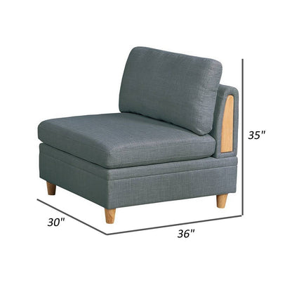 Gimy 37 Inch Modular Armless Sofa Chair, Gray Dorris Upholstery, Wood