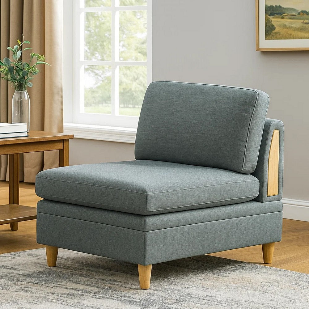 Gimy 37 Inch Modular Armless Sofa Chair, Gray Dorris Upholstery, Wood