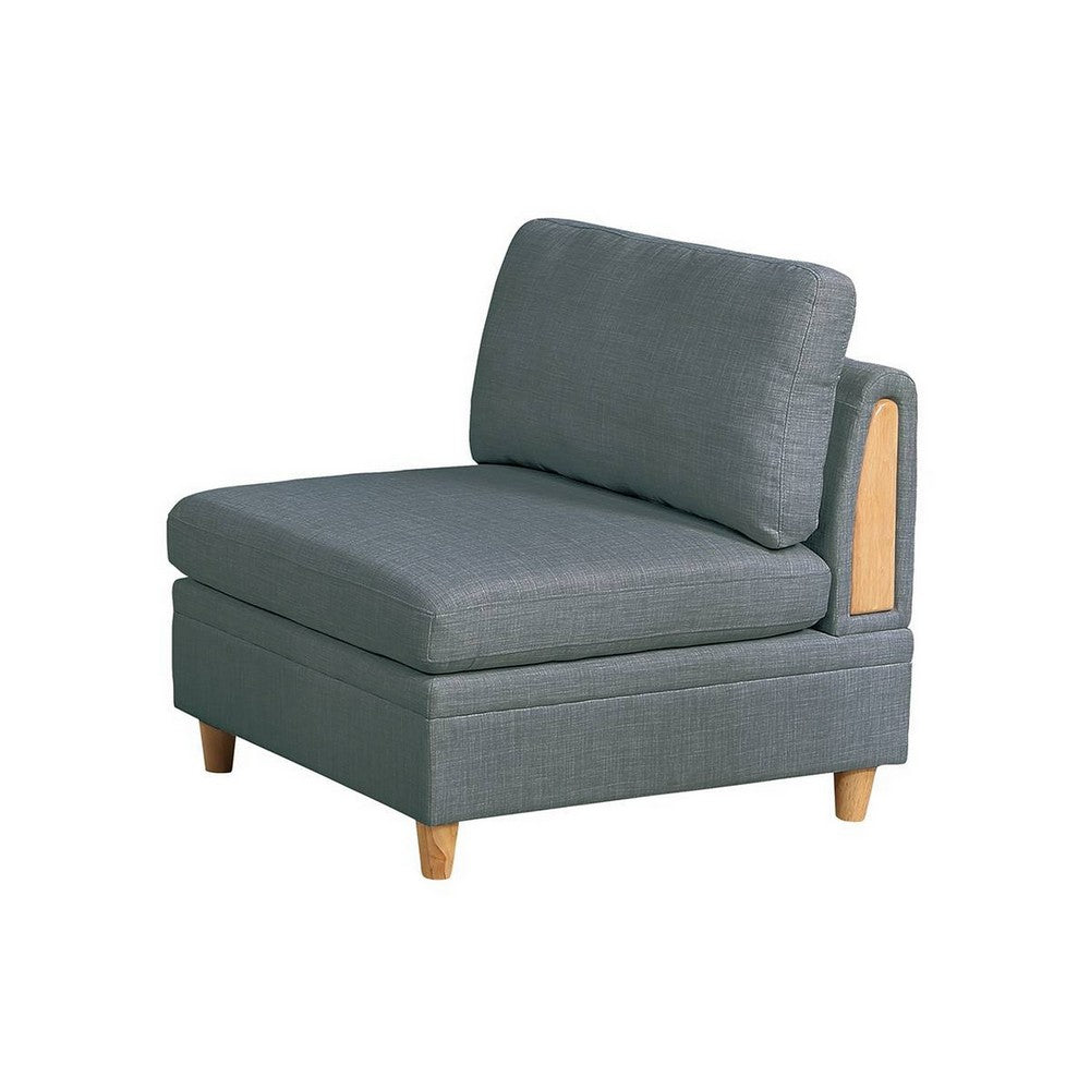 Gimy 37 Inch Modular Armless Sofa Chair, Gray Dorris Upholstery, Wood