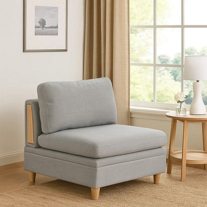 Gimy 37 Inch Modular Armless Sofa Chair, Light Gray Dorris Fabric, Wood