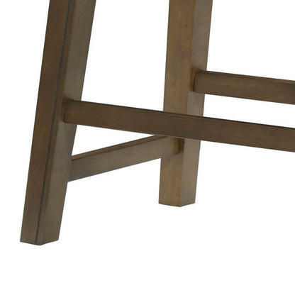 Miel 20 Inch Dining Stool, Black Faux Leather and Brown Solid Wood