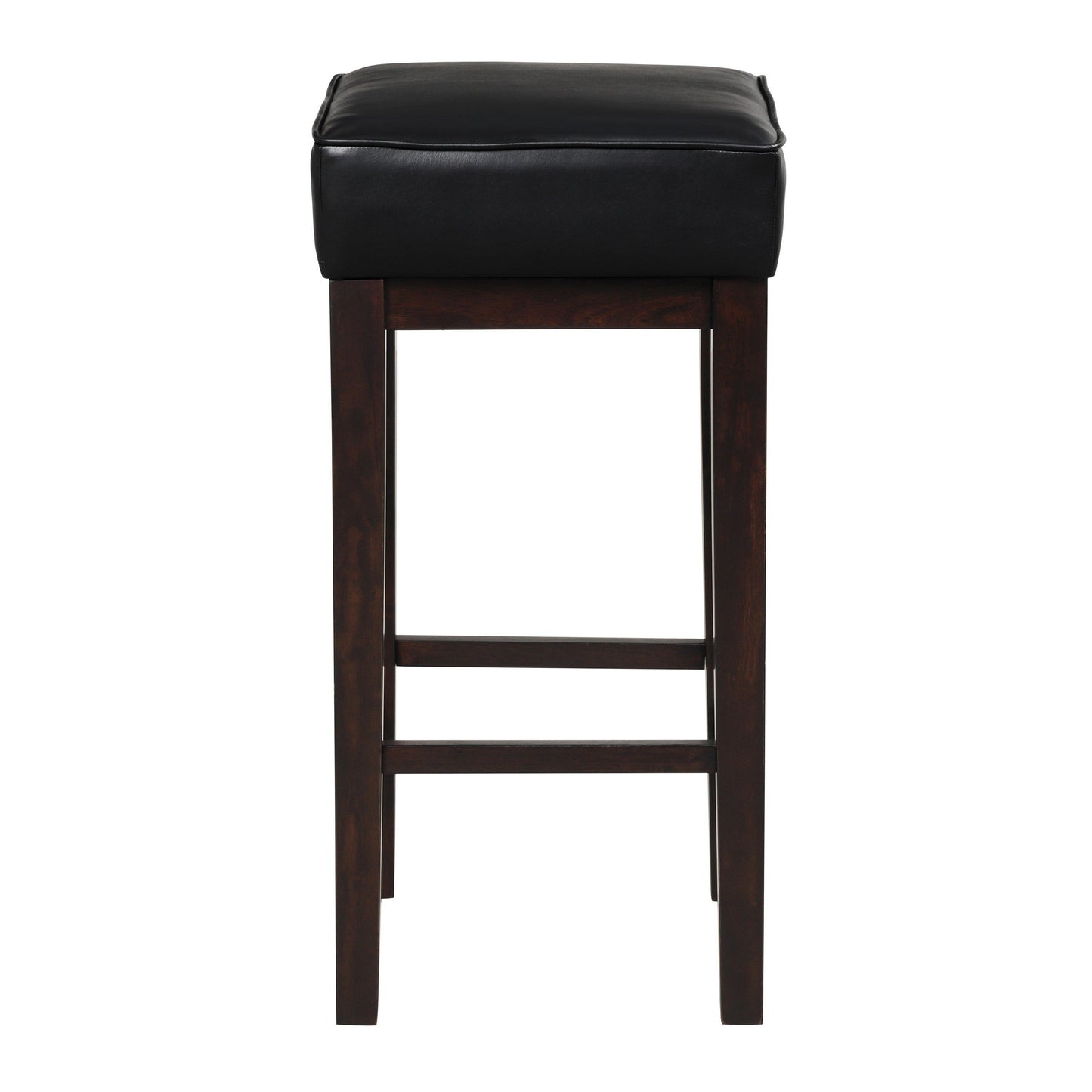 Vin 31 Inch Bar Height Stool, Black Faux Leather Seat, Dark Brown, Set of 2