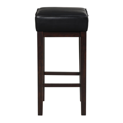 Vin 31 Inch Bar Height Stool, Black Faux Leather Seat, Dark Brown, Set of 2