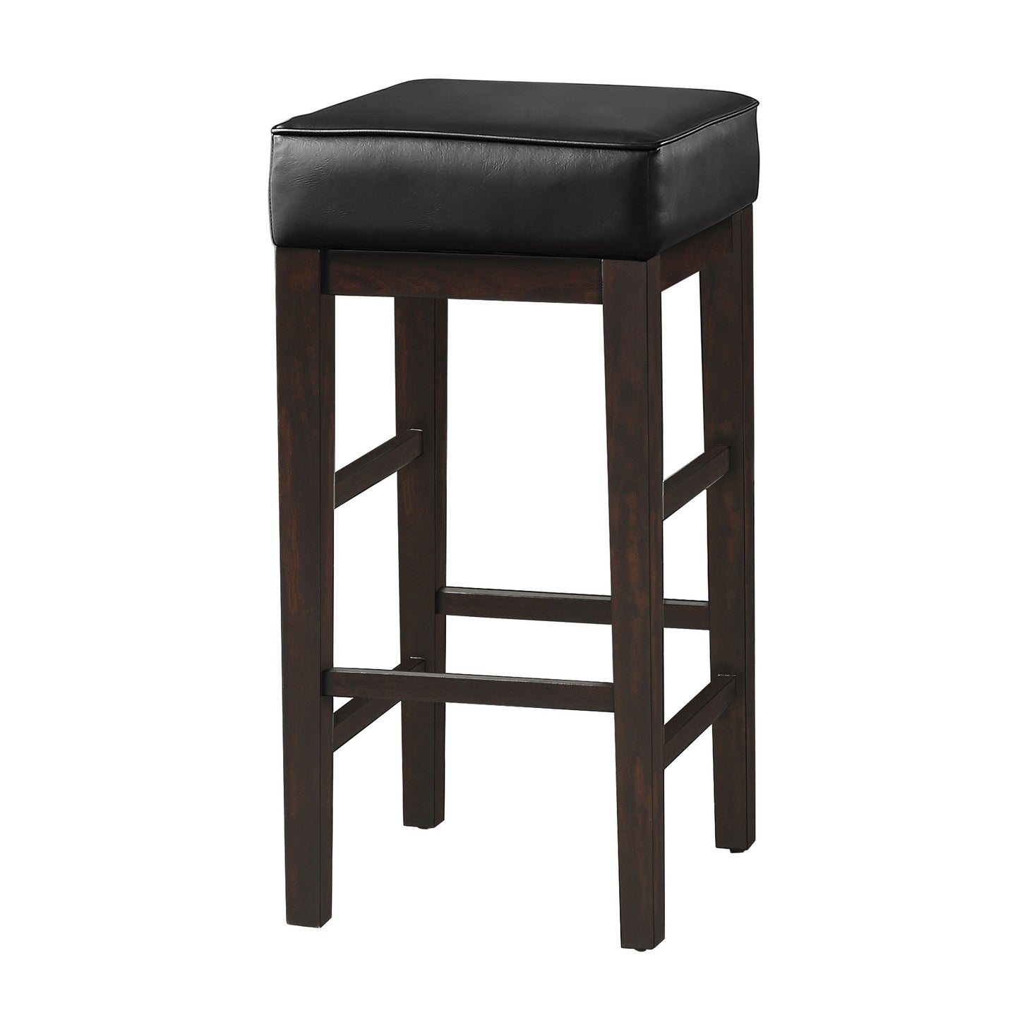 Vin 31 Inch Bar Height Stool, Black Faux Leather Seat, Dark Brown, Set of 2