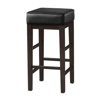 Vin 31 Inch Bar Height Stool, Black Faux Leather Seat, Dark Brown, Set of 2