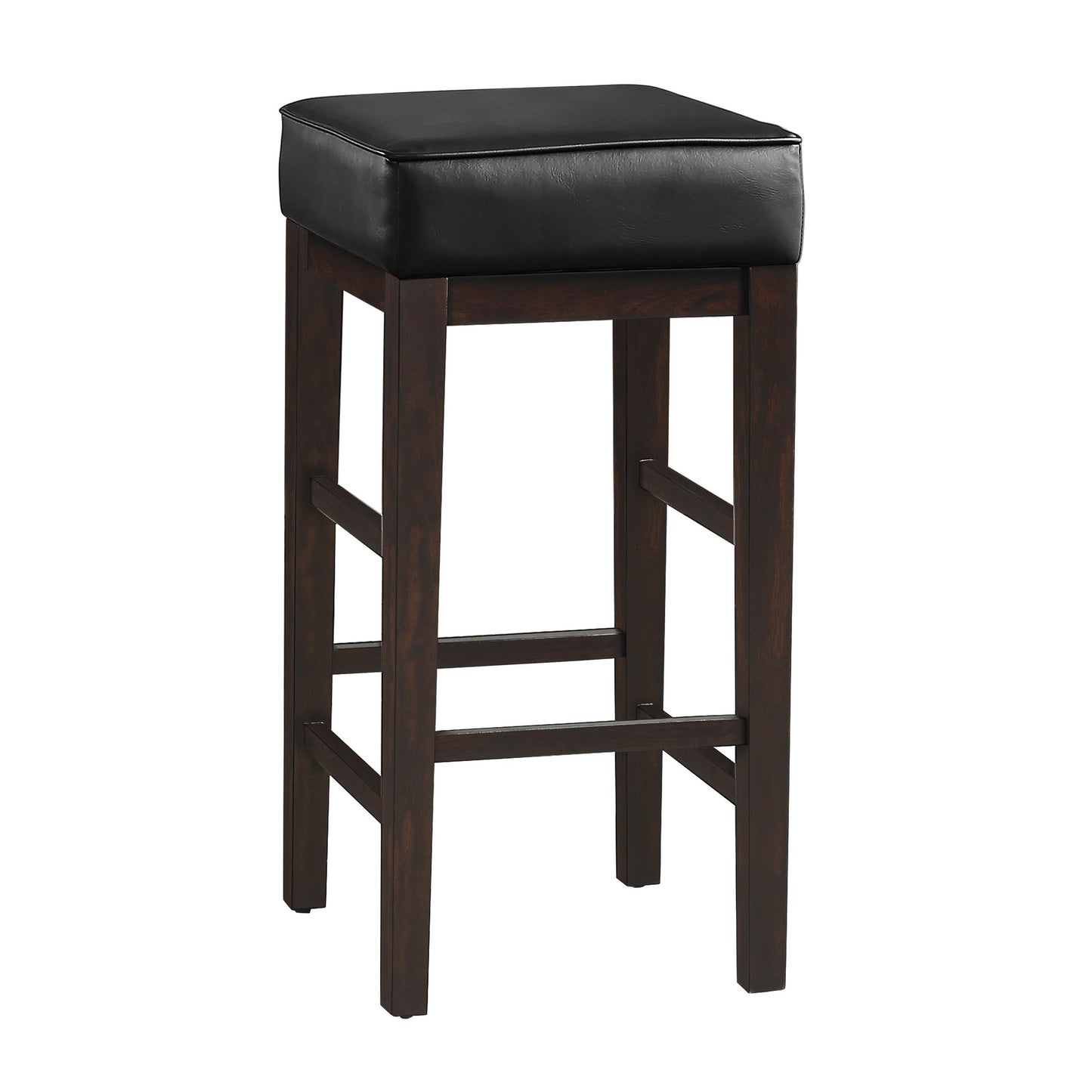 Vin 31 Inch Bar Height Stool, Black Faux Leather Seat, Dark Brown, Set of 2