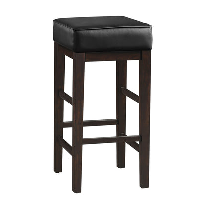 Vin 31 Inch Bar Height Stool, Black Faux Leather Seat, Dark Brown, Set of 2