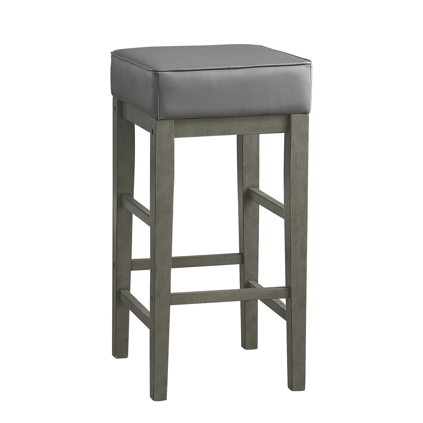 Vin 31 Inch Counter Height Stool, Gray Faux Leather Seat, Wood, Set of 2