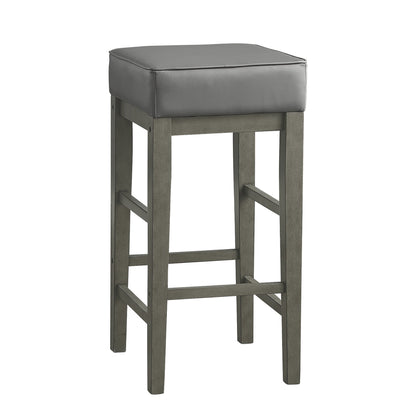 Vin 31 Inch Counter Height Stool, Gray Faux Leather Seat, Wood, Set of 2
