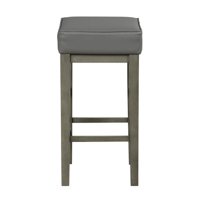 Vin 31 Inch Counter Height Stool, Gray Faux Leather Seat, Wood, Set of 2