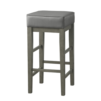 Vin 31 Inch Counter Height Stool, Gray Faux Leather Seat, Wood, Set of 2