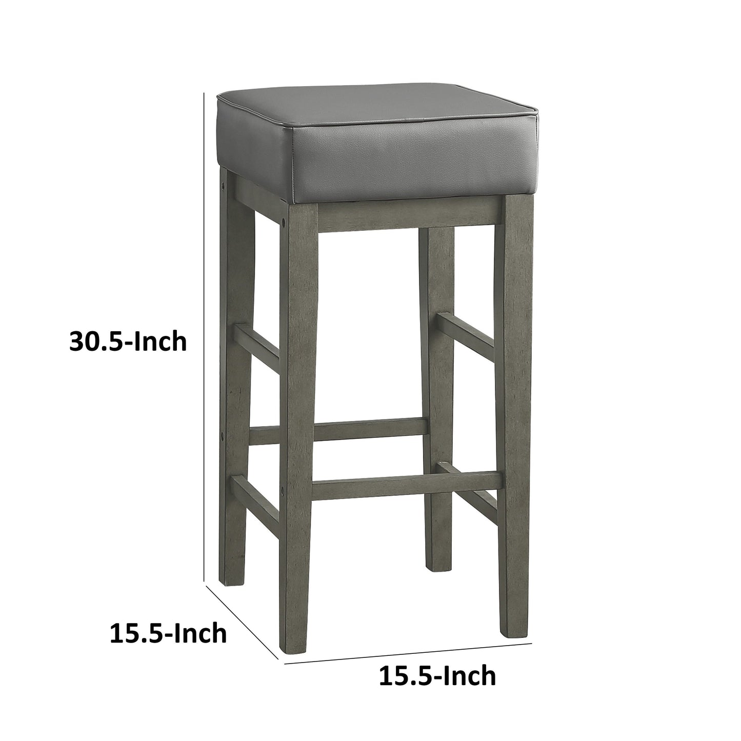 Vin 31 Inch Counter Height Stool, Gray Faux Leather Seat, Wood, Set of 2