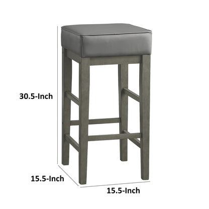 Vin 31 Inch Counter Height Stool, Gray Faux Leather Seat, Wood, Set of 2