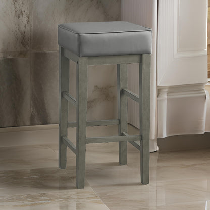Vin 31 Inch Counter Height Stool, Gray Faux Leather Seat, Wood, Set of 2