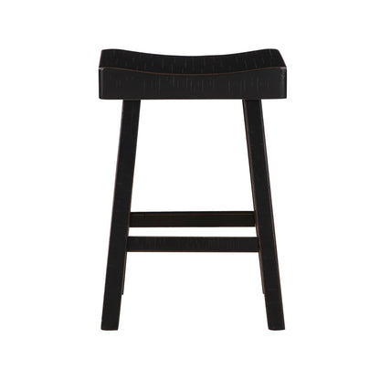 Casy 30 Inch Bar Height Stool, Saddle Seat, Black Rubberwood, Set of 2