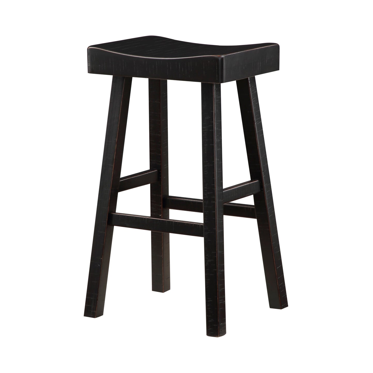 Casy 30 Inch Bar Height Stool, Saddle Seat, Black Rubberwood, Set of 2
