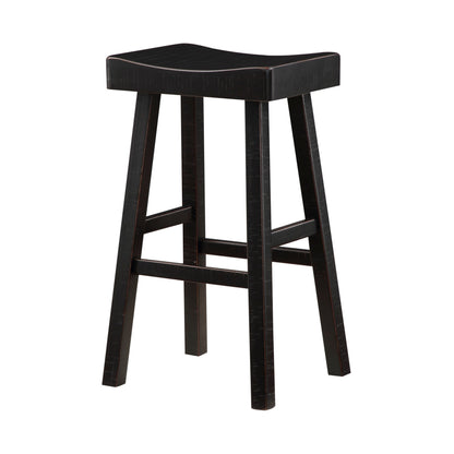 Casy 30 Inch Bar Height Stool, Saddle Seat, Black Rubberwood, Set of 2