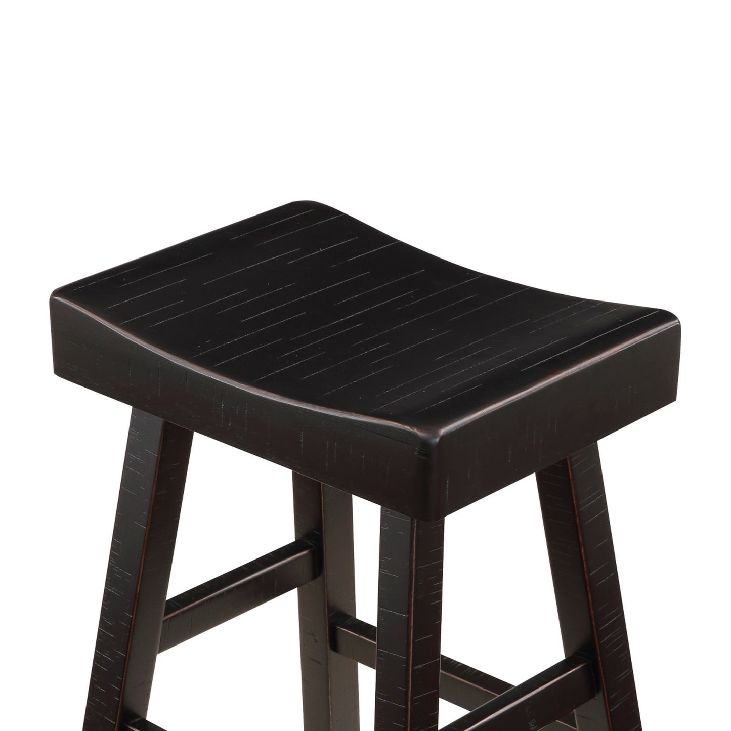 Casy 30 Inch Bar Height Stool, Saddle Seat, Black Rubberwood, Set of 2