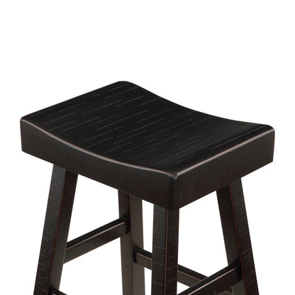 Casy 30 Inch Bar Height Stool, Saddle Seat, Black Rubberwood, Set of 2