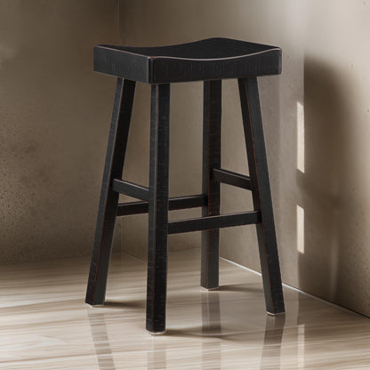 Casy 30 Inch Bar Height Stool, Saddle Seat, Black Rubberwood, Set of 2