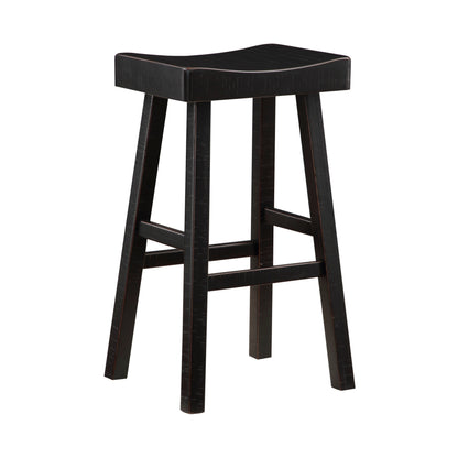 Casy 30 Inch Bar Height Stool, Saddle Seat, Black Rubberwood, Set of 2