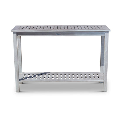 48 Inch Console Table, 2 Shelves, Slatted Design, Eucalyptus Silver Gray