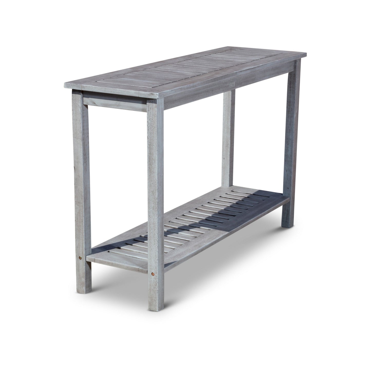 48 Inch Console Table, 2 Shelves, Slatted Design, Eucalyptus Silver Gray