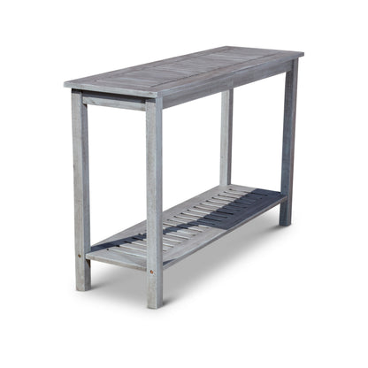 48 Inch Console Table, 2 Shelves, Slatted Design, Eucalyptus Silver Gray