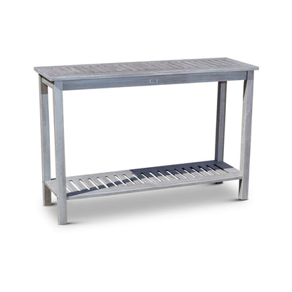 48 Inch Console Table, 2 Shelves, Slatted Design, Eucalyptus Silver Gray