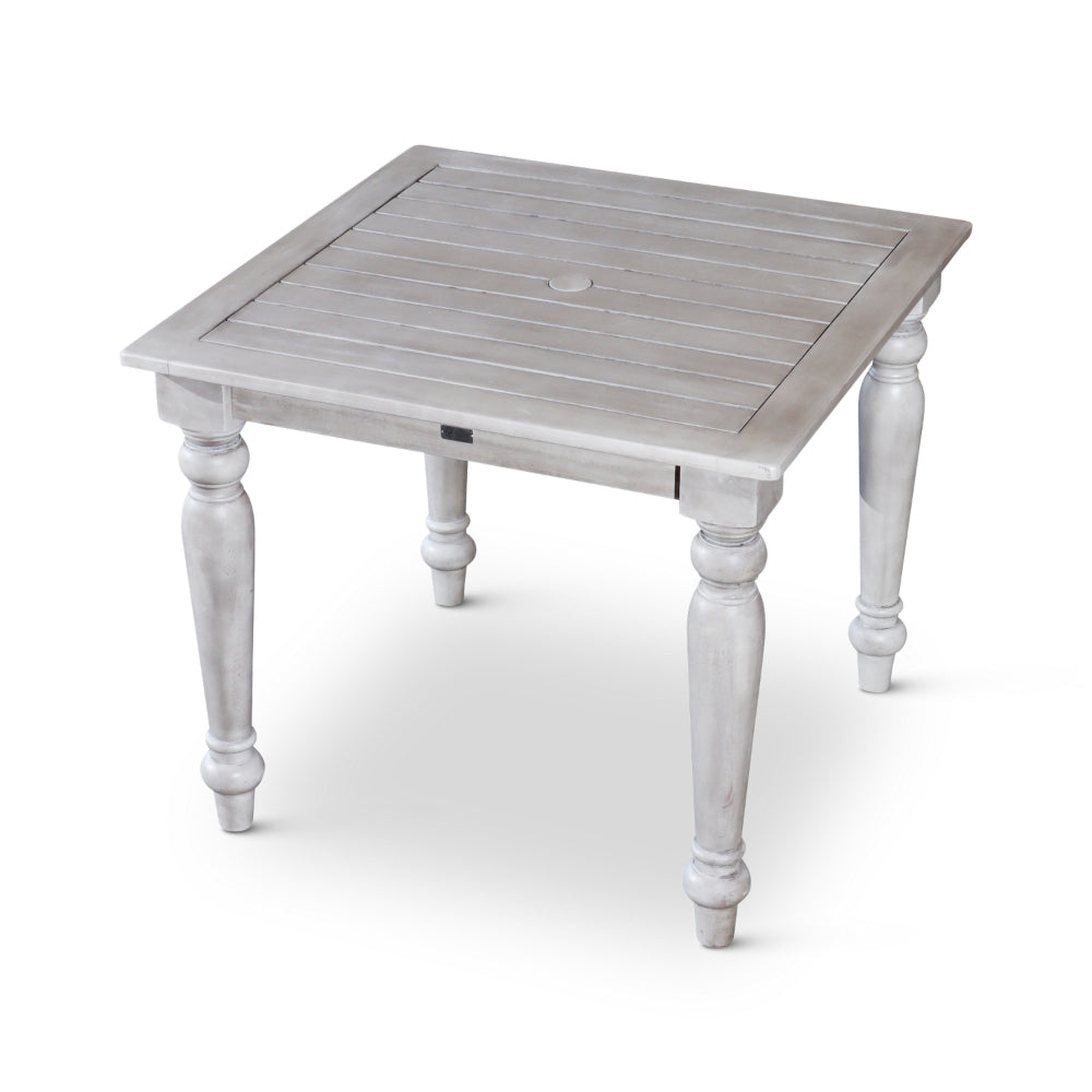 35 Inch Side End Table, Square Slatted Top, Multi Step Silver Gray Finish