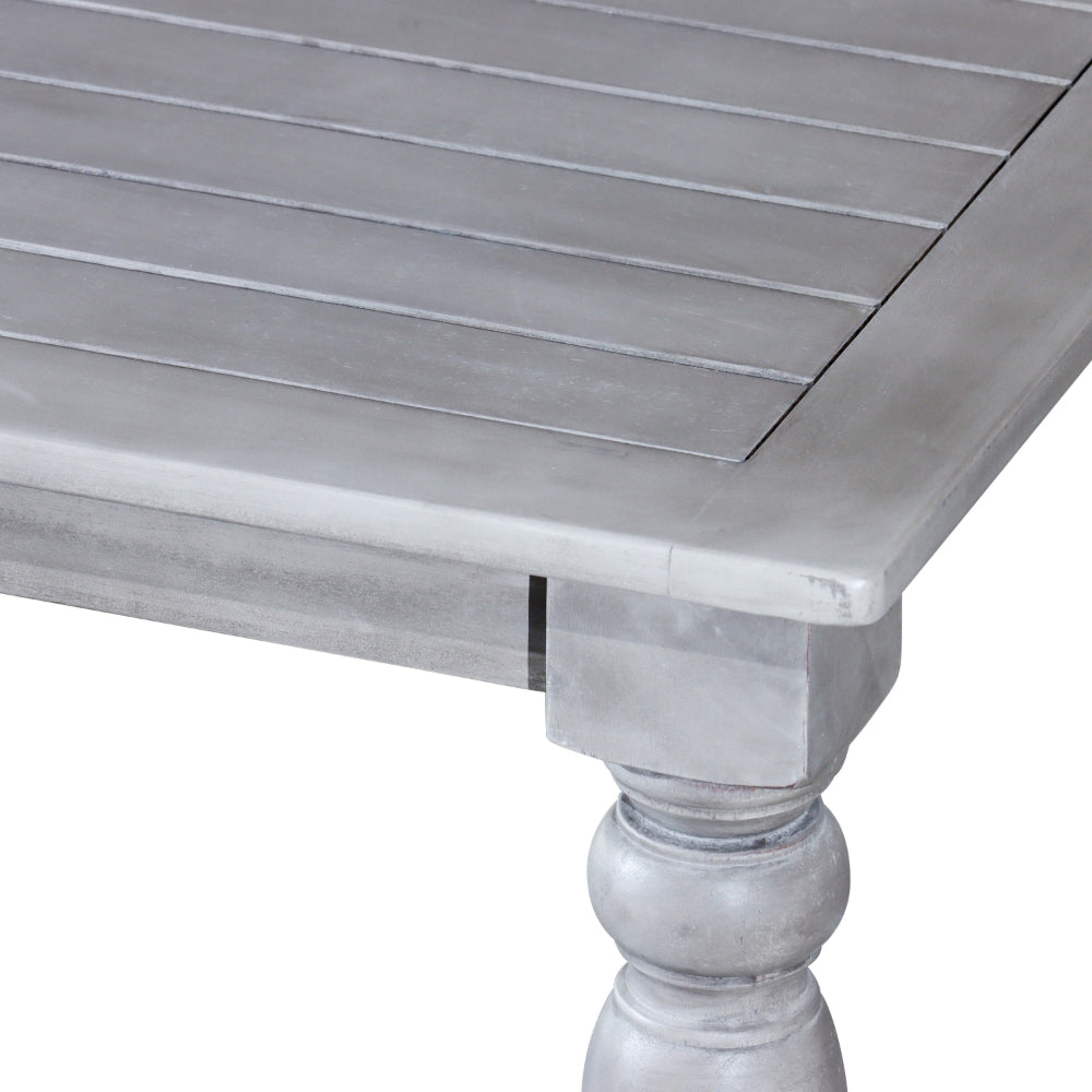 35 Inch Side End Table, Square Slatted Top, Multi Step Silver Gray Finish