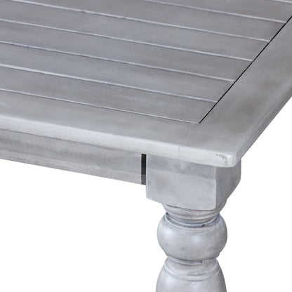 35 Inch Side End Table, Square Slatted Top, Multi Step Silver Gray Finish
