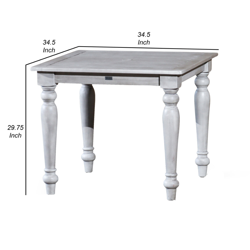 35 Inch Side End Table, Square Slatted Top, Multi Step Silver Gray Finish