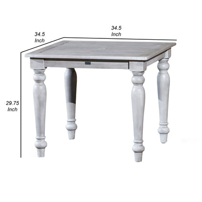 35 Inch Side End Table, Square Slatted Top, Multi Step Silver Gray Finish