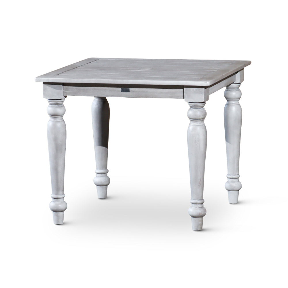 35 Inch Side End Table, Square Slatted Top, Multi Step Silver Gray Finish