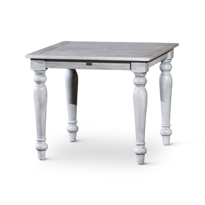 35 Inch Side End Table, Square Slatted Top, Multi Step Silver Gray Finish